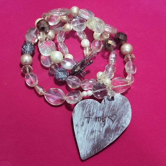 Believe Heart Pendant Two Layered Bead Necklace - Picture 10 of 12